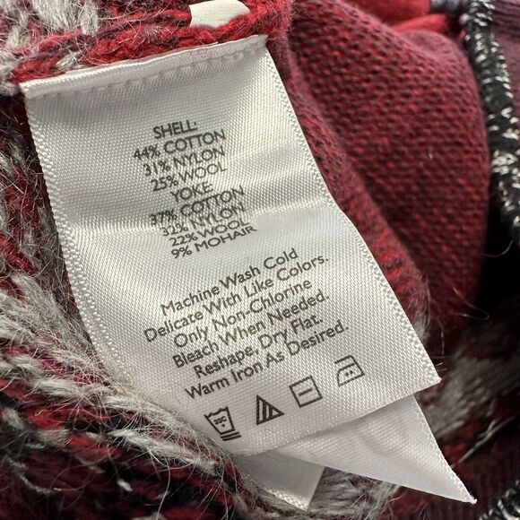 Eddie Bauer Red Wool Mohair Blend Fair Isle Holiday‎ Sweater Nordic Knit Size M - Picture 10 of 11